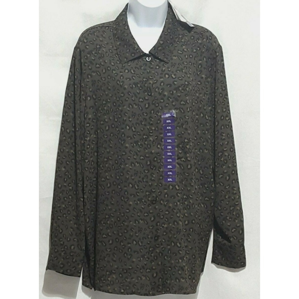 Chelsea & Theodore Blouse Womens XXL Button Leopard Print Long Sleeve NEW